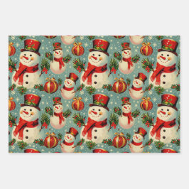 Retro Vintage Christmas: Frostige Schneemänner Geschenkpapier Set