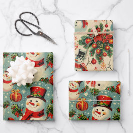 Retro Vintage Christmas: Frostige Schneemänner Geschenkpapier Set
