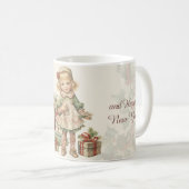 Retro Vintage Christmas Girl Geschenke Kaffeetasse (VorderseiteRechts)
