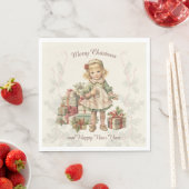 Retro Vintage Christmas Girl Geschenke Serviette (Beispiel)