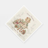 Retro Vintage Christmas Girl Geschenke Serviette (Ecke)