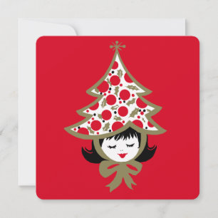 Retro Vintage Christmas Girl mit Baumhut Feiertagskarte