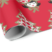 Retro Vintage Christmas Girl mit Baumhut Geschenkpapier (Rolleneckpunkt)