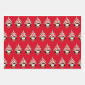 Retro Vintage Christmas Girl mit Baumhut Geschenkpapier Set (Vorderseite)