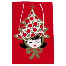 Retro Vintage Christmas Girl mit Baumhut Mittlere Geschenktüte