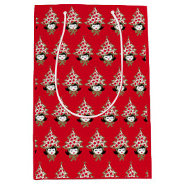 Retro Vintage Christmas Girl mit Baumhut Mittlere Geschenktüte