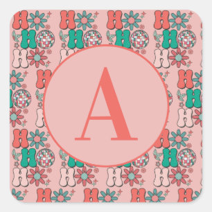 Retro Vintage Christmas HoHoHo Monogram Quadratischer Aufkleber