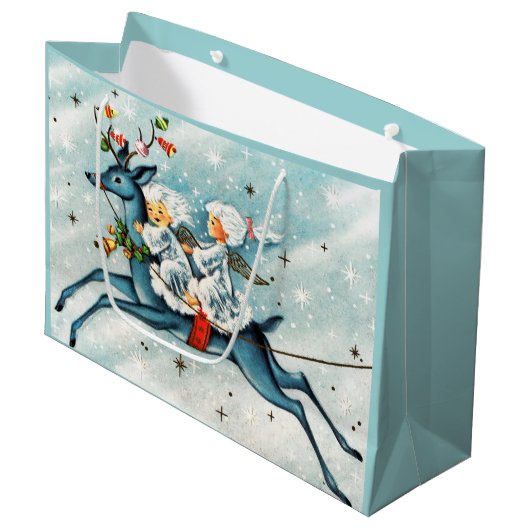 Retro vintage Christmas Holiday Angels Große Geschenktüte (Vorderseite Schrägansicht)
