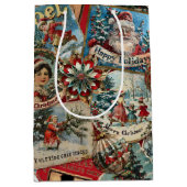 Retro Vintage Christmas: Holiday Cheer Collage Mittlere Geschenktüte (Vorderseite)
