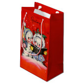 Retro vintage Christmas Holiday snow carolers Kleine Geschenktüte (Rückseite Schrägansicht)