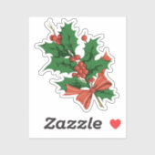 Retro Vintage Christmas Holly and Bow Aufkleber (Blatt)