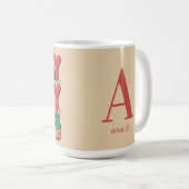 Retro Vintage Christmas Holly Jolly Vibes Monogram Kaffeetasse (VorderseiteRechts)