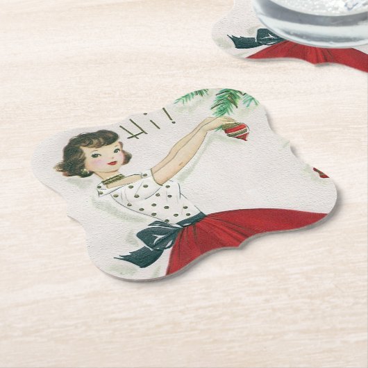 Retro Vintage Christmas Lady Party Untersetzer (angewinkelt)