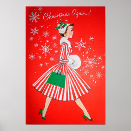 Retro Vintage Christmas Ladys Poster