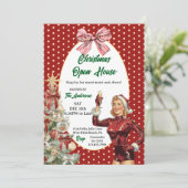 Retro Vintage Christmas Open House Holiday Party Einladung (Stehend Vorderseite)