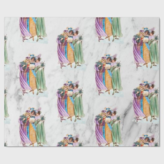 Retro Vintage Christmas Party Ladys Geschenkpapier (Flach)