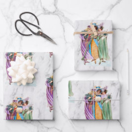 Retro Vintage Christmas Party Ladys Geschenkpapier Set