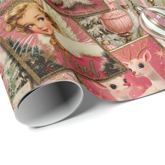 Retro Vintage Christmas: Rosa Collage Geschenkpapier (Rolleneckpunkt)