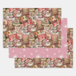 Retro Vintage Christmas: Rosa Collage Geschenkpapier Set