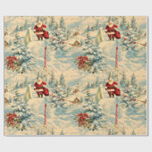 Retro Vintage Christmas: Santa's Snowy Village Geschenkpapier (Flach)