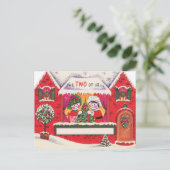 retro vintage Christmas snow couple Feiertagspostkarte (Stehend Vorderseite)