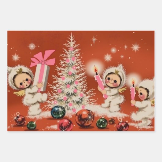 Retro Vintage Christmas Snowbabies Geschenkpapier Set (Vorderseite)
