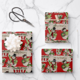 Retro Vintage Christmas: Snowman Family Geschenkpapier Set