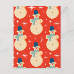 Retro Vintage Christmas Snowman Pattern Party Postkarte