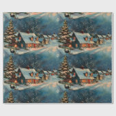 Retro Vintage Christmas: Snowy Village Scene 2 Geschenkpapier (Flach)
