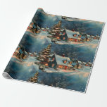 Retro Vintage Christmas: Snowy Village Scene 2 Geschenkpapier<br><div class="desc">Diese Vintage Retro-Weihnachtsverpackung vereint den nostalgischen Charme einer schneebedeckten Weihnachtsdörfsszene. Das Papier weist eine abgedämpfte Farbpalette auf, die an die klassische Urlaubssästhetik erinnert. Der Hintergrund ist dunkelblau und erinnert an einen Winterhimmel, mit zarten Schneeflocken, die auf dem gesamten Blatt verstreut sind. An der Vorderseite befindet sich ein malerisches Dorf, eingebettet...</div>