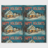 Retro Vintage Christmas: Snowy Village Scene 3 Geschenkpapier (Flach)