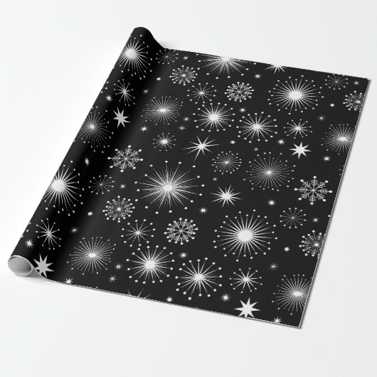 Retro Vintage Christmas Stars & Snowflakes Geschenkpapier (Ungerollt)