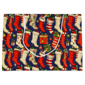 Retro Vintage Christmas Stockings Blue Große Geschenktüte (Vorderseite)