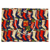 Retro Vintage Christmas Stockings Blue Große Geschenktüte (Rückseite)