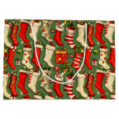 Retro Vintage Christmas Stockings Green Große Geschenktüte (Rückseite)