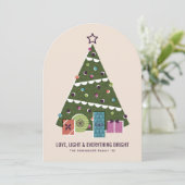 Retro Vintage Christmas Tree Presents Holiday Card Einladung (Stehend Vorderseite)
