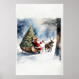 Retro Vintage Christmas Tree Santa Maria degli Ang Poster