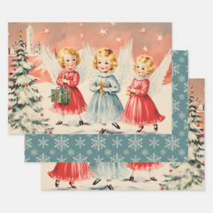 Retro Vintage Christmas Trio Style E Geschenkpapier Set