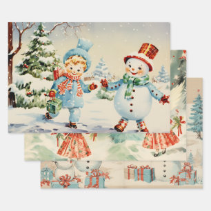 Retro Vintage Christmas Trio Style G Geschenkpapier Set