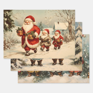 Retro Vintage Christmas Trio Style V Geschenkpapier Set