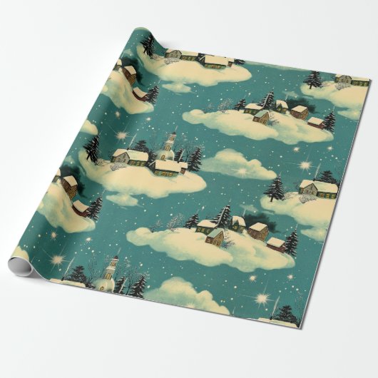 Retro Vintage Christmas: Whimsical Winter Scene Geschenkpapier (Ungerollt)