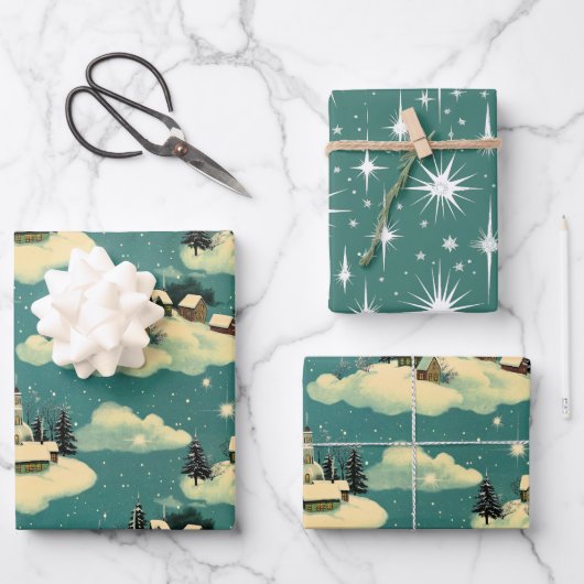 Retro Vintage Christmas: Whimsical Winter Scene Geschenkpapier Set (Vorderseite)
