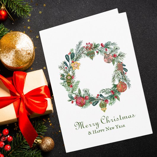 Retro Vintage Christmas Wreath & Ornaments Funny Karte