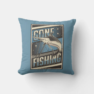 Retro Vintage Classic Grunge Blau Beim Angeln Gewe Kissen