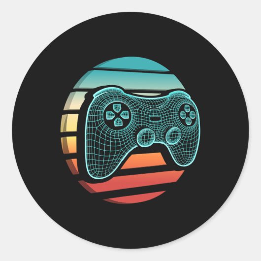 Retro-Vintage-Computerspiel-Controller Gamer Sonne Runder Aufkleber (Vorderseite)