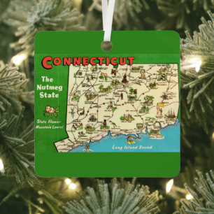 Retro, Vintage Connecticut Map Ornament Aus Metall
