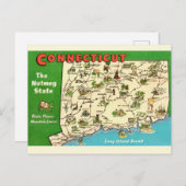 Retro, Vintage Connecticut Map Postkarte (Vorne/Hinten)
