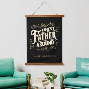 Retro Vintage Coole Elegante Typografie Vatertag Wandteppich Mit Holzrahmen