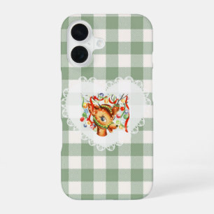 Retro Vintage Coquette Baby Tiere Reh Gingham iPhone 16 Hülle