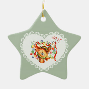 Retro Vintage Coquette Pastell-Baby-Tiere Hirsche Keramik Ornament